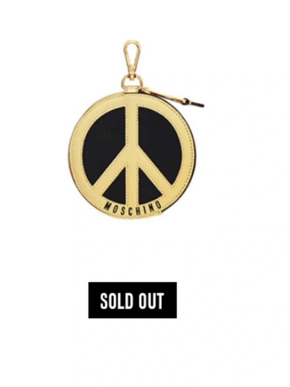 Moschino H&M Peace Sign Round Pouch Black Gold Leather - Picture 4 of 4